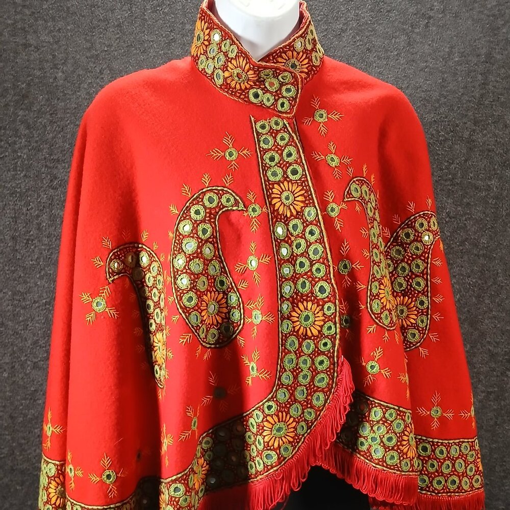 Embroidered Boho Jacket with Mirror Work & Fringe